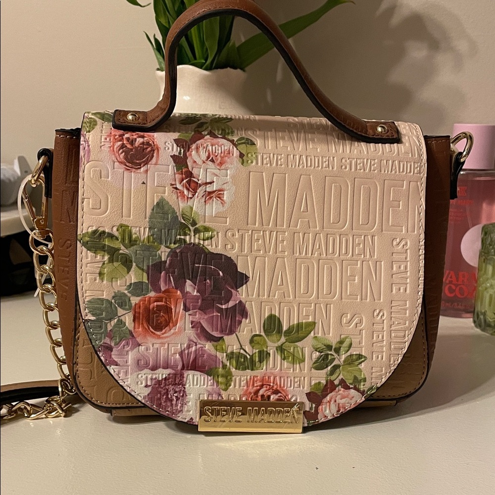 Steve Madden Floral Embossed Crossbody Bag - Brown and Cream